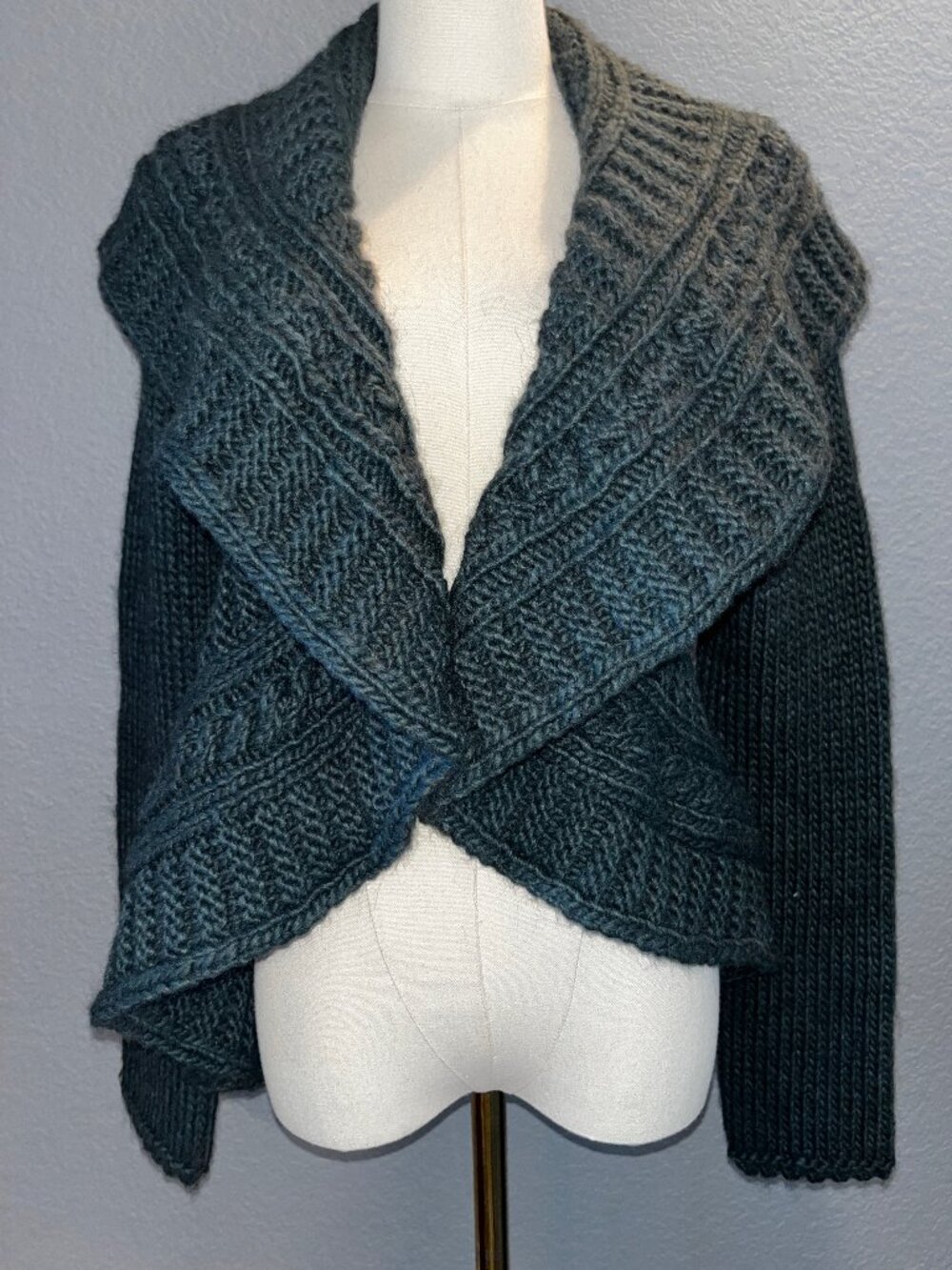 Elsamanda Anthropologie Chunky Cable Knit Shawl Cardigan Sweater Alpaca Blend- S